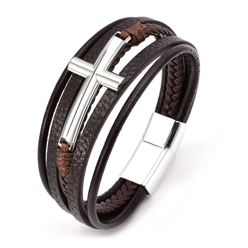 Leather Cross Bracelet
