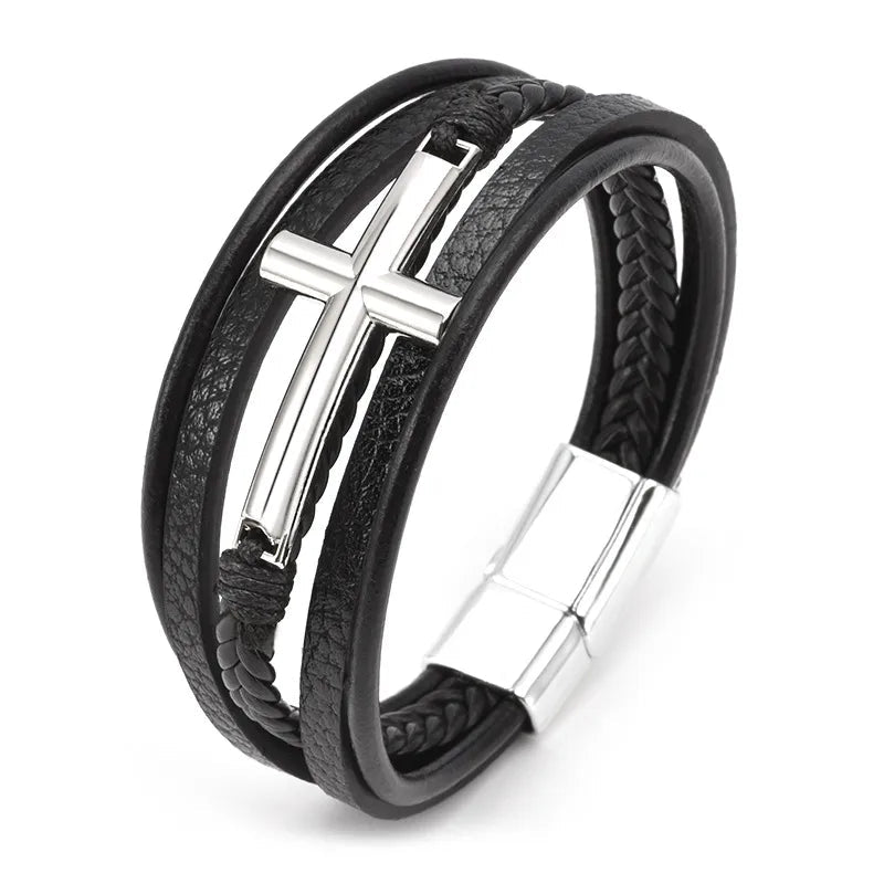 Leather Cross Bracelet
