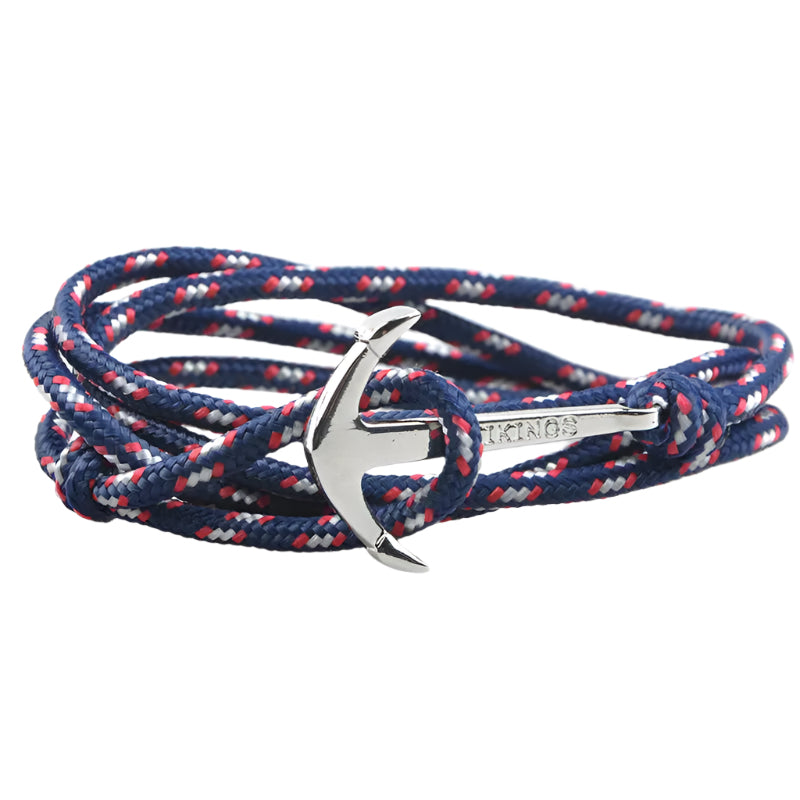 Nautical-style bracelet with anchor clasp on a white background.